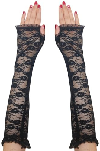 CAIKAILIOR Spitzenhandschuhe Schwarz,Lange Fingerlose Armstulpen für Damen,Lace Gloves Ellenbogenlänge Florale,Spitze Hochzeit Handschuhe Lang,Spitzen für Hochzeit Party Braut Wedding/Ball Outfits