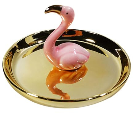 Oshhni Plateau à Bijoux en céramique, Support pour bagues, Sculpture de, Assiette décorative, présentoir pour Boucles d'oreilles, bibelots, Or Rose