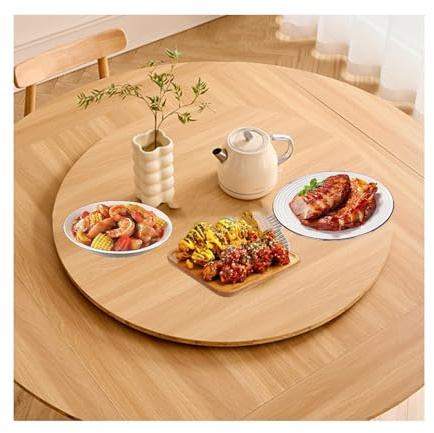 HUFIREHU Plato Giratorio para Servir De Mesa Giratorio Redondo Tabla Rotativa De Madera Plato Giratorio Redondo para Mesa De Comedor con Giro Suave Silencioso(Oak,60cm/23.6in)