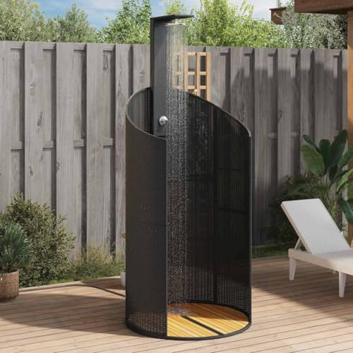 SKM Douche d'extérieur Noir 100x100x241,5 cm Poly rotin Bois Acacia,Maison & Jardin,Piscine & Spa,Accessoires pour piscines & spas,Black,26KG,368212