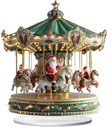 Yuemeuy Carrusel Navideño,2D Papá Noel Decoración del Hogar | Casa Decorativa De Aldea Navideña,para Uso En Interior Fiestas De Navidad Sala Dormitorio Cocina Oficina Repisa Entrada
