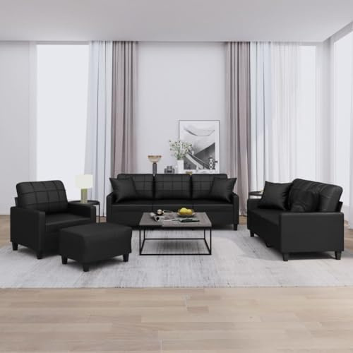 Mimdixy Bettcouch Kleine Couch Relaxsofa,4-TLG. Sofagarnitur mit Kissen Schwarz Kunstleder für Wohnzimmer, Schlafzimmer, kleinen Raum