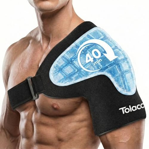 Tolaccea Wiederverwendbare Schulter-Kompressionsbandage mit Triple-Layer ColdFocus Gel – für Kalt-/Wärmetherapie bei Schulterverletzungen, Rotatorenmanschette & postoperativer Erholung (Universal)