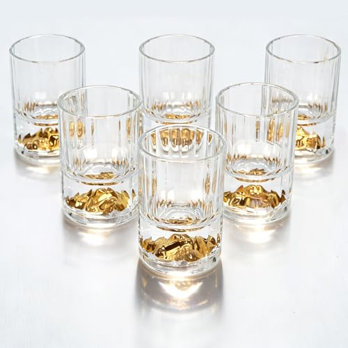 Generisch 6er Schnapsgläser Set 50ml, Shotgläser mit 24K Gold 3D-Berg