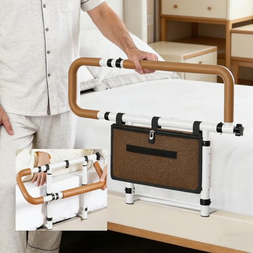 LIROPAU Ayuda para Levantarse de la Cama para Personas Mayores, Plegable y con Altura Ajustable con Agarres Antideslizantes y Bolsillos de Almacenamiento, Protector de Cama para Adultos para Todas las