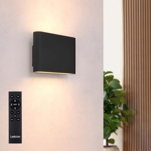 Ledvion LED Wandleuchte USB Aufladbar mit Fernbedienung Schwarz Kabellos | Für Einfahrt Gartenweg Terrasse oder Fassade geeignet und klar auf den Außeneinsatz ausgerichtet