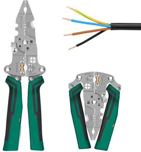 Pinces à dénuder, pinces d'électricien multifonctions avec testeur de tension outils électriques pliants professionnels dénudage, sertissage, coupe et bouclage