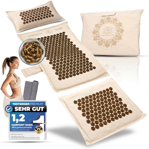 Tapis d'acupression XXL avec coussin d'acupuncture - Set Premium 5 en 1 Idéal pour masser et détendre le dos, le cou et les pieds grâce à des pointes placées de manière ciblée.