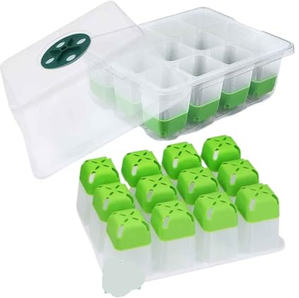 Semenzaio Per Germinazione Vassoio for avviamento piantine a 12 celle con coperchio trasparente Scatola for germinazione umidità Giardino interno Serra Crescita Invasatura per il Giardino Verde(2pcs)