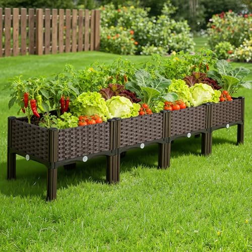 Warmiehomy Self Watering Elevated Raised Beds for Garden, 160x40x37cm | PP Raised Garden Kit with Drainage Holes, Outdoor Planter Box for Growing Plants, Vegetables, Flowers and Herbs, Brown