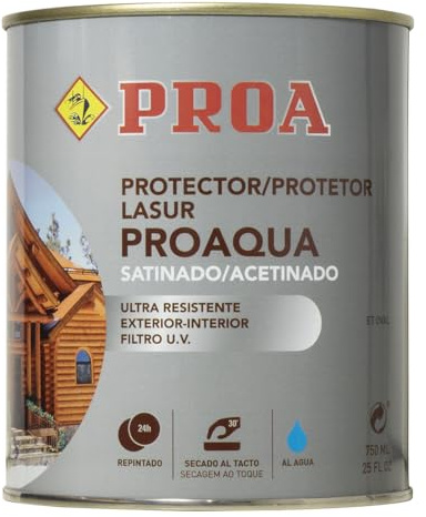 Lasur protector para madera al agua exterior. Roble. 4 L. Cuida y protege la madera con acabado natural. Proa.