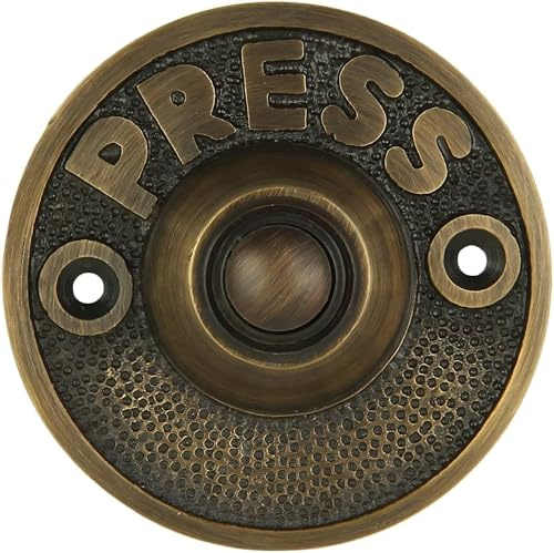 Wired Iron Circular Doorbell Chime Push Button in Antique Brass Finish Vintage Decorative Door Bell with Easy Installation