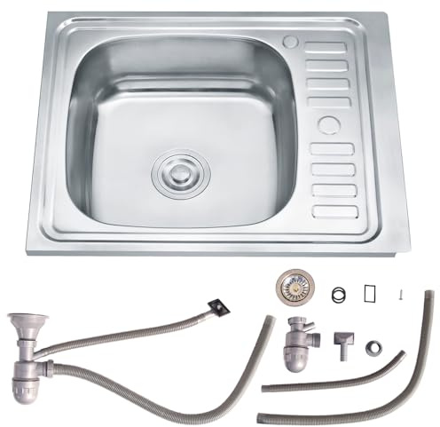 Melko 58CM Acier inoxydable, évier à encastrer carré + égouttoir, évier cuisine, plonge, bac d'évier