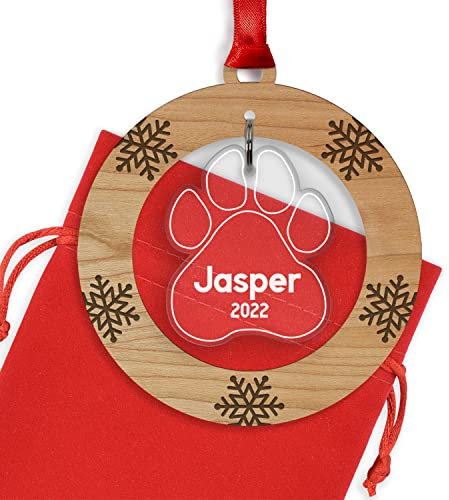 PERSONALISED DOG PUPPY Christmas Tree Decorations - Cherry Veneer and Acrylic Engraved Christmas Ornament - 1st First Christmas Gifts