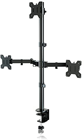 suptek Monitor Halterung 3 Monitore Triple Monitor Mount für 13-27 Zoll Flach & Curved Bildschirm Schwenkbar Neigbar Höhenverstellbar DREI Monitorarm 80cm Stange 10 kg pro Arm, VESA 75/100mm MD6843