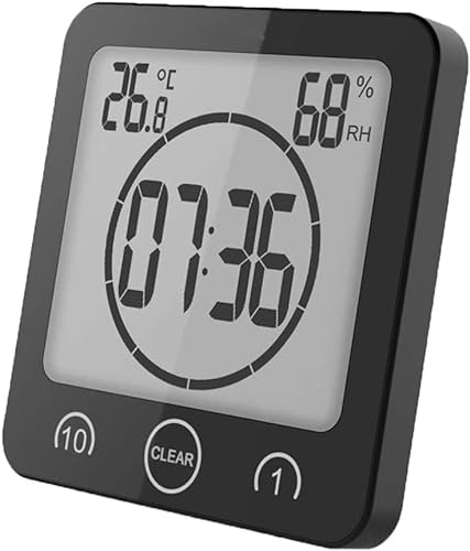 VORRINC Orologio Digitale LCD per Doccia, Orologio da Bagno Impermeabile con ventosa, igrometro, termometro, Orologio da Parete Orologio da Cucina Timer da Cucina (Nero)