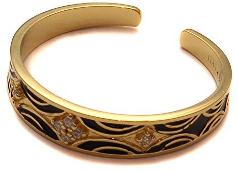 loveyourdiamonds Großer offener Zehenring mit Karo Muster aus 925 Sterling Silber vergoldet