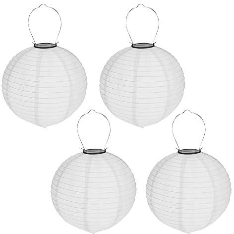 4er Set Solar LED Lampion Party Garten Laterne ø 20cm Weiß Deko Lampenschirm Lampe Kugel Gartenlampion
