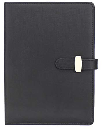 SUPERTOOL Nachfüllbares Notizbuch aus PU-Leder, mit klassischem liniertem Losblatt-Ordner, mit Tasche und Stifthalter, für Geschäftstreffen, Reisen (A7, Schwarz)