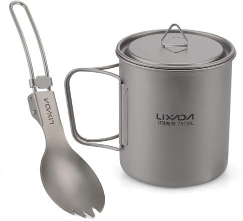 Lixada Titanium Cup Portable Foldable Ultralight Cup with Lid for Picnic and Folding Fork | Portable