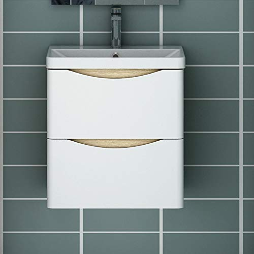 Badezimmer Badmöbel 50 cm Waschtisch mit Unterschrank Hängeschrank Eiche Weiß