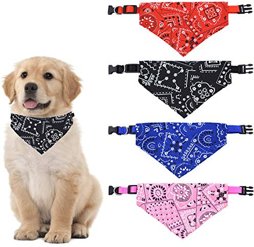 HACRAHO Hundbandana krage, 4 delar avtagbara hundbandanas halsdukshalsband tvättbar hund triangel haklappar halsband för små medelstora hundar katter, L