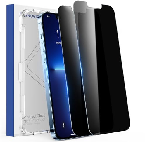 SYNCWIRE Sichtschutz für iPhone 13 Pro Max/14 Plus 6,7 Zoll [2 Stück], Anti-Spy Glas mit Installationsrahmen für iPhone 13 Pro Max/14 Plus [9H-Härte, 6X-Stärke, Bruchsicher, Wischfest, Blasenfrei]