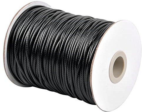 100m Gewachste Baumwollschnur 2mm Sicken Faden Schnur Geflochten Gewachst String Perlenschnur für Schmuckherstellung Makramee DIY Halskette Armband Handwerk (Schwarz)