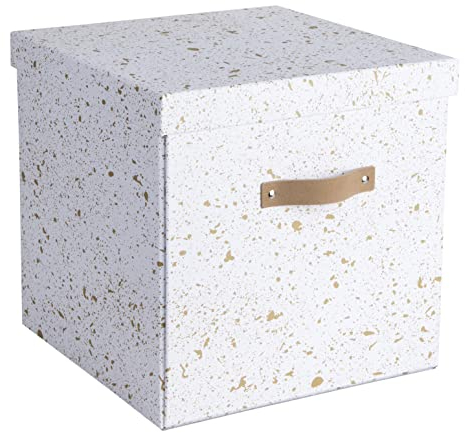 BIGSO LOGAN Aufbewahrungsbox mit Deckel – große Klappbox für Kleidung, Spielzeug usw. – Ordnungsbox mit Griff aus Faserplatte und Papier – gold gesprenkelt