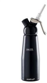 Siphon MASTRAD 0,5 L Sauces Crèmes Chantilly Mousses Chaudes Ou Froides – Tête Démontable – Aluminium Noir Ultra Résistant – Ergonomique – Livré avec 3 Embouts & Brosse De Nettoyage (Noir)
