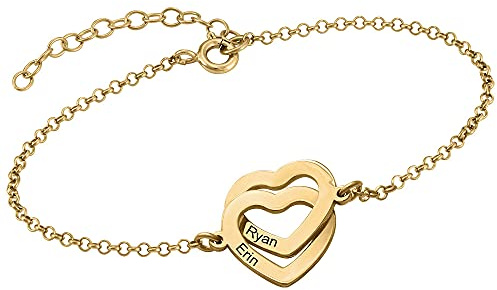 MYKA Personalisierte Verschlungenes Herzarmband mit Gravur aus Sterling Silber 925 - Vergoldet - Schmuck Geschenk für Damen - Mutter - Freundin