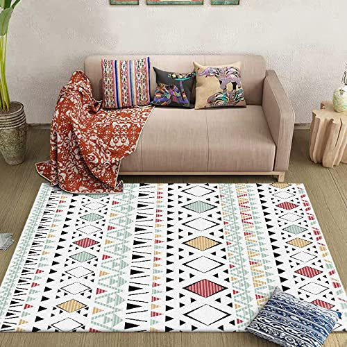 Rururug Designer Teppich Kurzflor Moderner Orientteppich Klassisch Gemustert Ornamente für Wohnzimmer Schlafzimmer Kinderzimmer,rot gelb grün schwarz und weiß geometrisch 200 x 200 cm