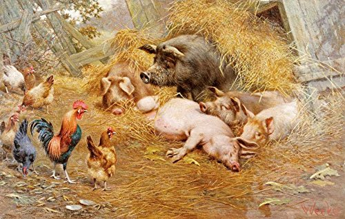 Feeling at home LEINWANDDRUCK im SCHATTENFUGENRAHMEN Meine Ladys zu Hause Weekes Herbert William - Tiere horizontal Kunstbilder im Holzrahmen cm_40_X_65