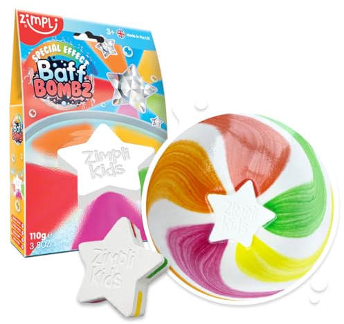 ZIMPLI - Bomba da bagno grande a forma di stella, crea magicamente un effetto speciale arcobaleno, regalo di compleanno per bambini piccoli, ragazzi, vegano e senza crudeltà