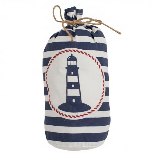 MIJOMA Türstopper Leuchtturm 12 x 27 cm – maritimer Stoffbezug in Blau-Weiß – 1,5 kg Füllgewicht – dekorativer Halt für Boden und Wohnraum