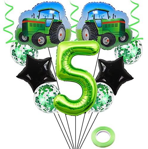 Weenkeey 5. Geburtstag Traktor Luftballons Riesen Bauernhof Traktor Folienballons 32 Zoll Grün Zahl 5 Helium Ballon 5. Geburtstag Luftballon Trecker Mylar Balloon für Junge Geburtstag Party