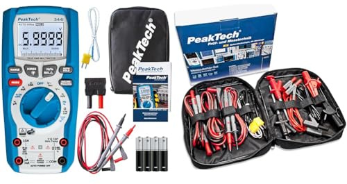PeakTech 3441 – True RMS Digital Multimeter- CAT III 1000V, Blau & Peak Tech P 8200 – Messzubehör Set für Digital Multimeter, Prüfkabel Set, Elektronik Sortiment mit Prüfkabel - 14-teilig inkl. Tasche