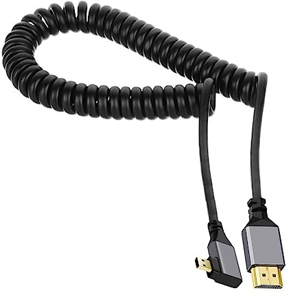 CY Micro-HDMI 2.0 Stecker auf HDMI-Stecker, 4 K, 60 Hz, Stretch-Spiralkabel, rechtwinklig, 90 Grad, für HDTV, Computer, Laptop, Monitor