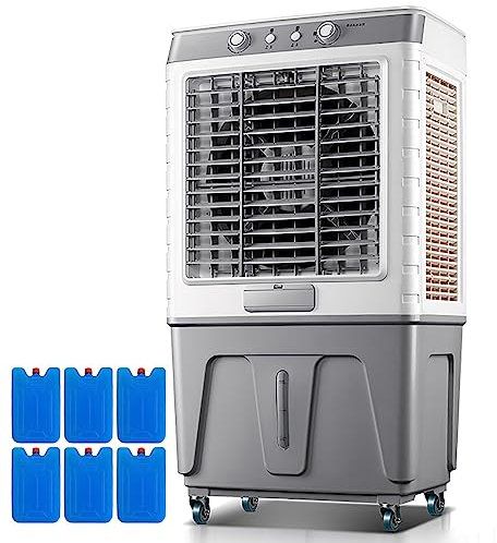 Condizionatore Portatile Senza Tubo 200W, 3in1, Ventilatore Portatile per Aria Condizionata Industriale di Grande Volume D'aria, Ventola di Raffreddamento con Ruota, Serbatoio Dell'acqua da 60 Litri (