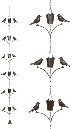 Topadorn Regenkette, Outdoor-Dekoration, 180 cm, Regenfänger, Metallkette, Dachrinne, Fallrohr, 190 cm, für Haustraufen, Garten und Hof, verstellbare Regenfangkette für Dachrinnen