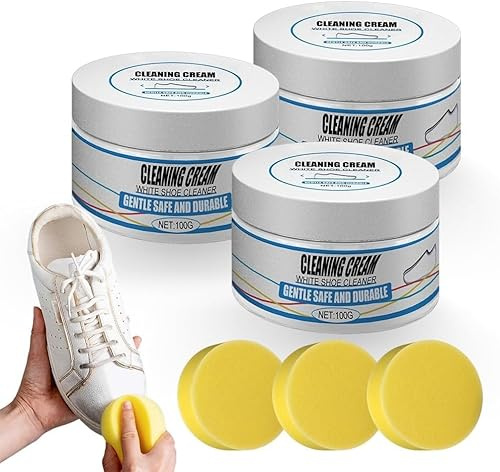 EHOTER Jue-Fish Cleaning Cream 2023 New Multi-Functional White Shoes Cleaner Multi Functional Cleaning and Stain Removal Cream White Shoe Cleaning Cream with Sponge (3PCS)