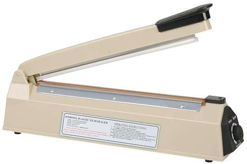 12 Inch Impulse Heat Sealer Manual Bags Sealer Sealing Machine Poly Bag Heat Sealer Heating Closer for Plastic PE PP Foil Bags Home Restaurant Food Storage with Extra Replace Element(Beige)