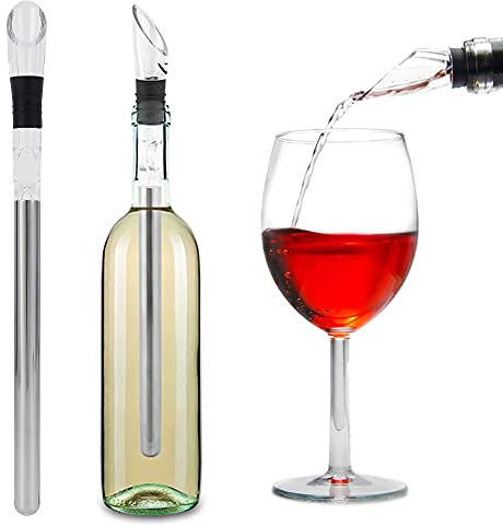 3-in-1 Wine Chiller Stick Stainless Steel Wine Cooler Stick for Wine Bottles Ice Wine Stick Chiller Rod with Aerator Pourer Easy to Use for Home Cooking Accessories Bar Party Camping BBQ Wedding