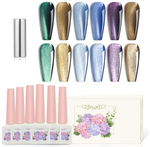 ADHERE 12ml 7 Stk Magnet UV Nagellack Set - Cat Eye Gel Mit Glitzernd Schimmernd Sparkle Für Nägel Gellack