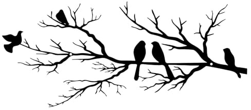 ESTART Metal Birds Wall Art, Metal Vivid Birds on Branch Silhouette Wall Decor Black Leaves with Bird Outdoor Hanging Wall Sculpture for Home Balcony Garden (Small)