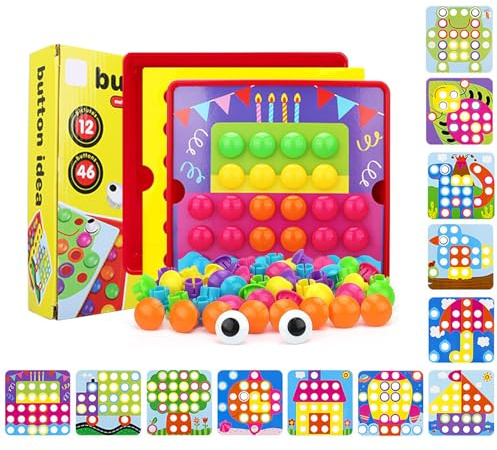 SCBOY Steckspiel ab 2 Mosaik Steckspiel Spielzeug ab 2 Jahre Mit 12 farbigen stecktafeln und 46 perlen Baby color steckspiel（Torte）