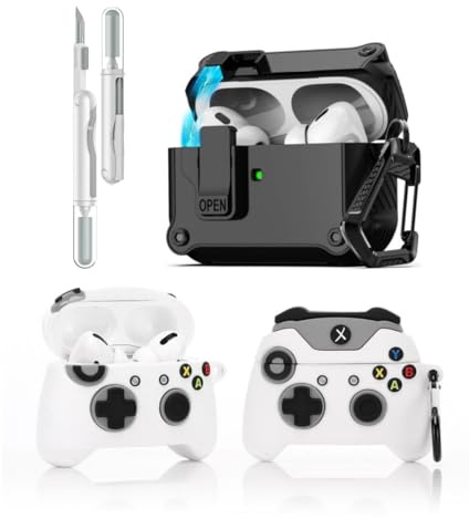 LEWOTE - Copertura Protettiva 3 in 1 Compatibile con Apple Airpods Pro (2a/1ª Generazione) con Kit di Pulizia e Portachiavi (Manetta di Gioco)