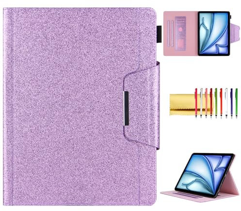 Techcircle Glitzer-Schutzhülle für iPad Pro, 11. und 4. Generation, iPad Air 27,9 cm (11 Zoll), M2/M3 & Air 4. / 5. Generation, glatt, weiche TPU-Rückseite, Smart-Cover mit Stifthalter und Kartenfach