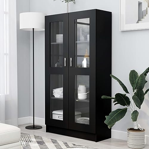 ShGaxin Vitrinenschrank, Vitrine, Wandschrank, Schrank Regal, Glasregal, Glasvitrine Stehend, Eckvitrine, Manga Regal, Schwarz 82,5x30,5x150 cm Spanplatte