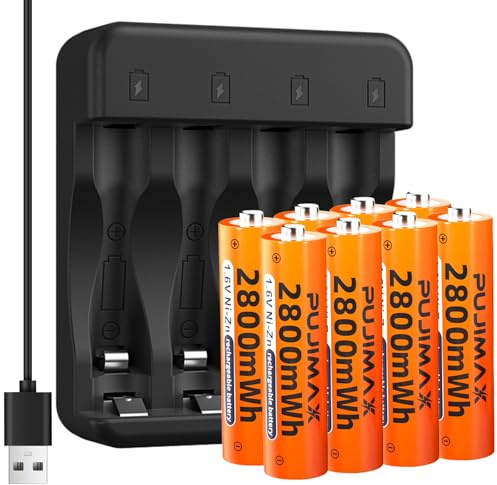 MXJFYY 8er-Pack NI-Zn AA-Akkus 1,6 V 2800 mAh für Digitalkamera-Spielzeug-Fernbedienungen, NiZn-Doppel-A-Batterie für Taschenlampen-Gamepad-Mikrofon-Rasierer mit Smart-Ladegerät